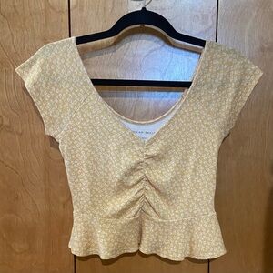 American Eagle Crop Top Peplum Yellow Flower Pattern - Size XS